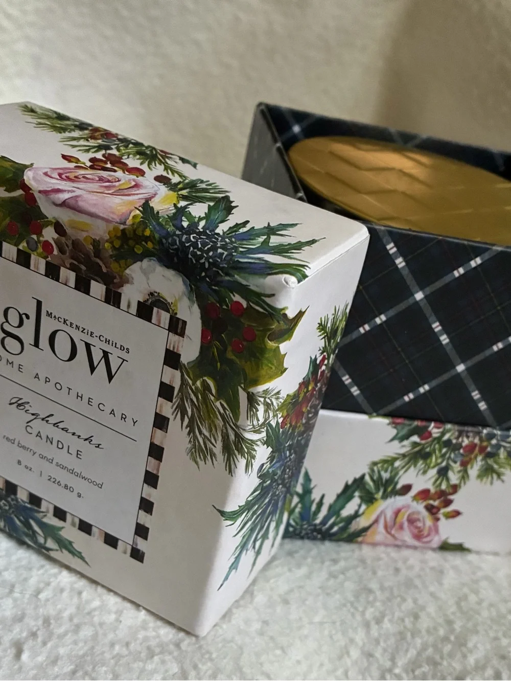 Mackenzie Childs Highbanks GLOW Scented Jar CANDLE 8oz Red Berry and Sandalwood